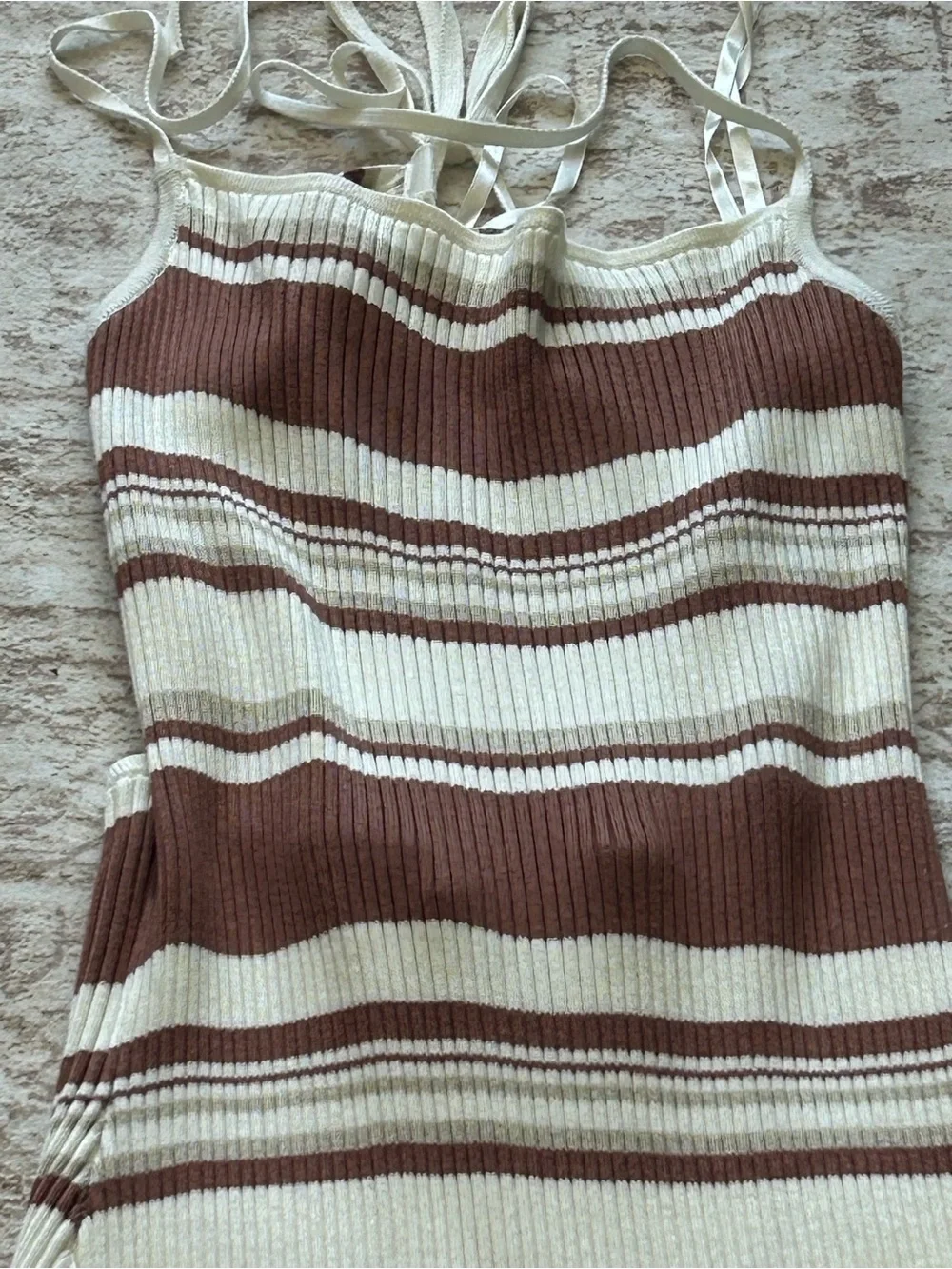 NWT A&F Sleeveless Brown & Cream Striped Rib Knit Maxi Dress